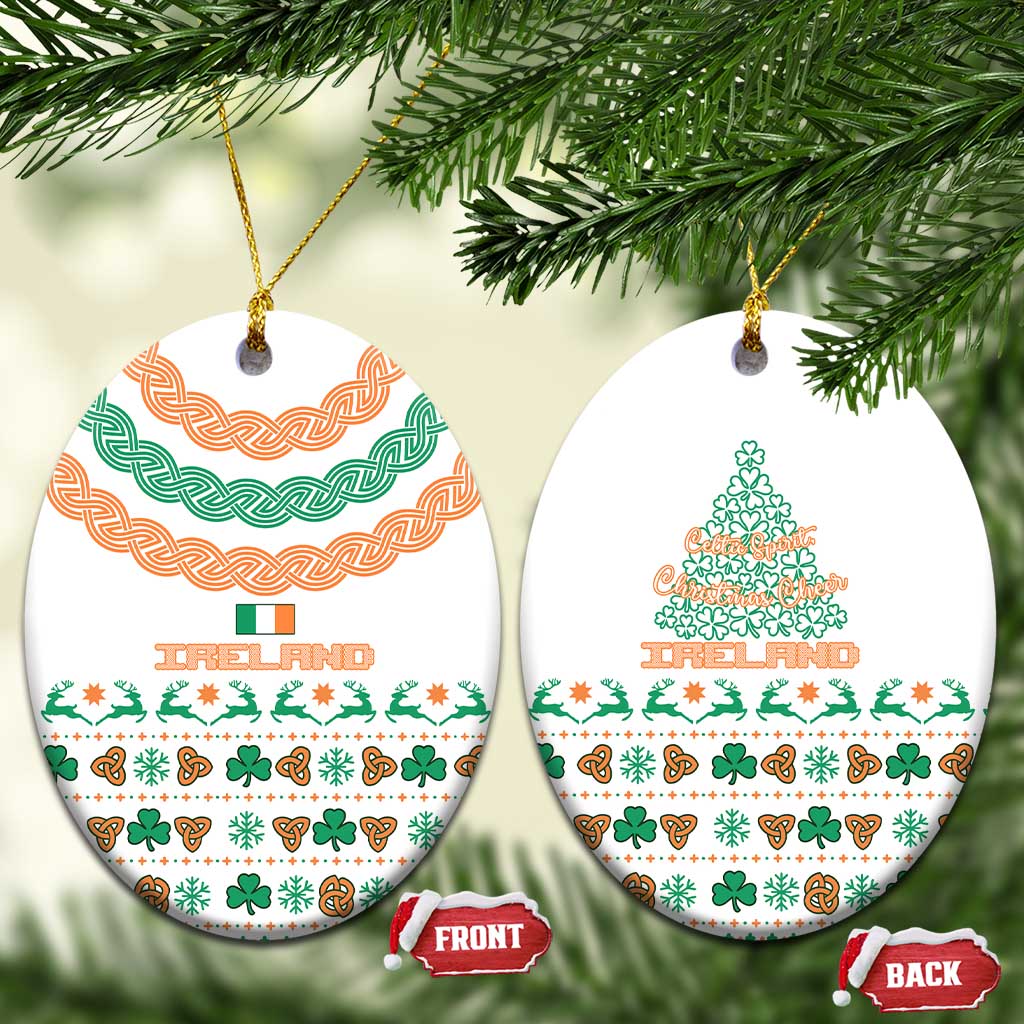 Ireland Christmas Ceramic Ornament with Celtic Knot Shamrock and Tricolor Holiday Pattern - Wonder Print Shop