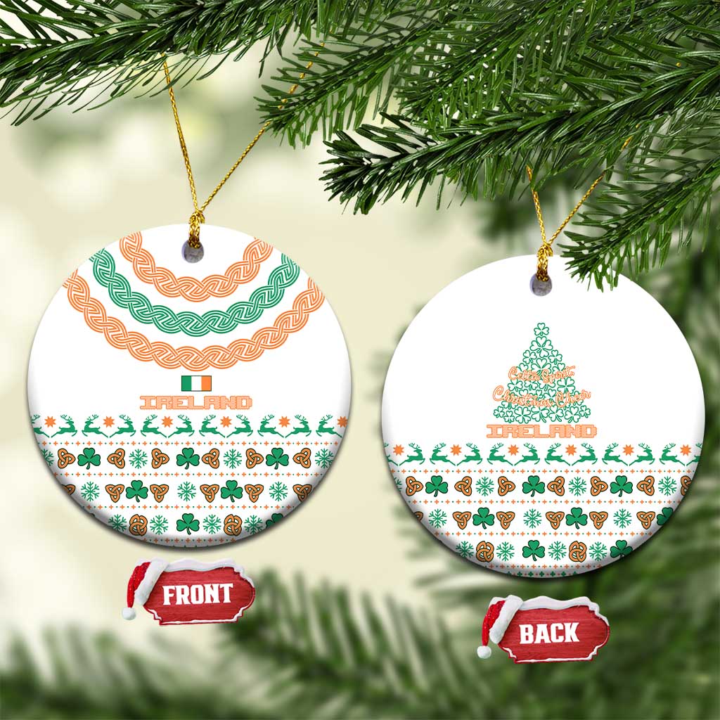 Ireland Christmas Ceramic Ornament with Celtic Knot Shamrock and Tricolor Holiday Pattern - Wonder Print Shop