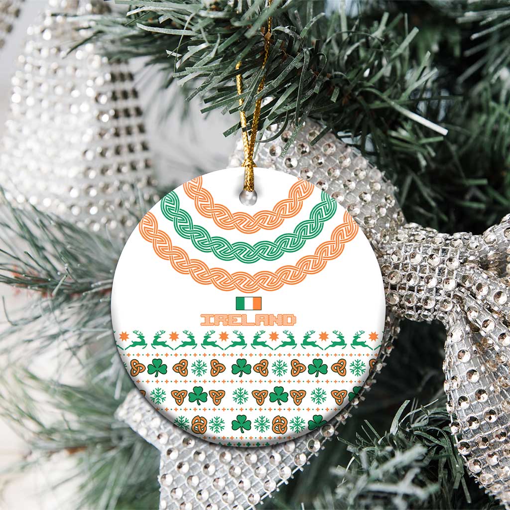 Ireland Christmas Ceramic Ornament with Celtic Knot Shamrock and Tricolor Holiday Pattern - Wonder Print Shop