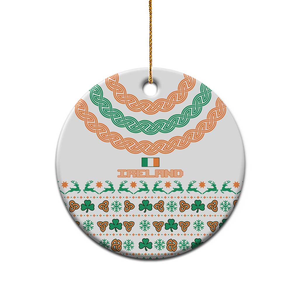 Ireland Christmas Ceramic Ornament with Celtic Knot Shamrock and Tricolor Holiday Pattern - Wonder Print Shop