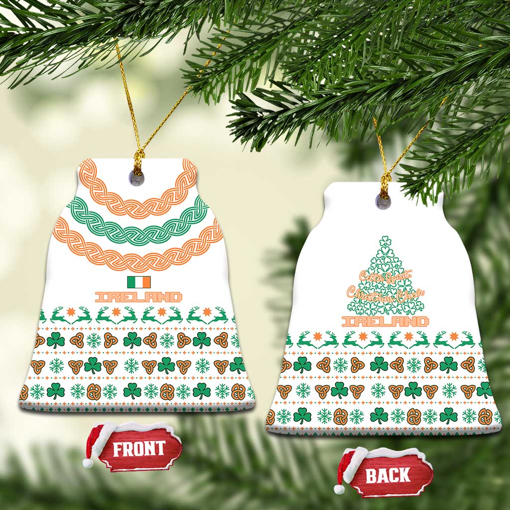 Ireland Christmas Ceramic Ornament with Celtic Knot Shamrock and Tricolor Holiday Pattern - Wonder Print Shop