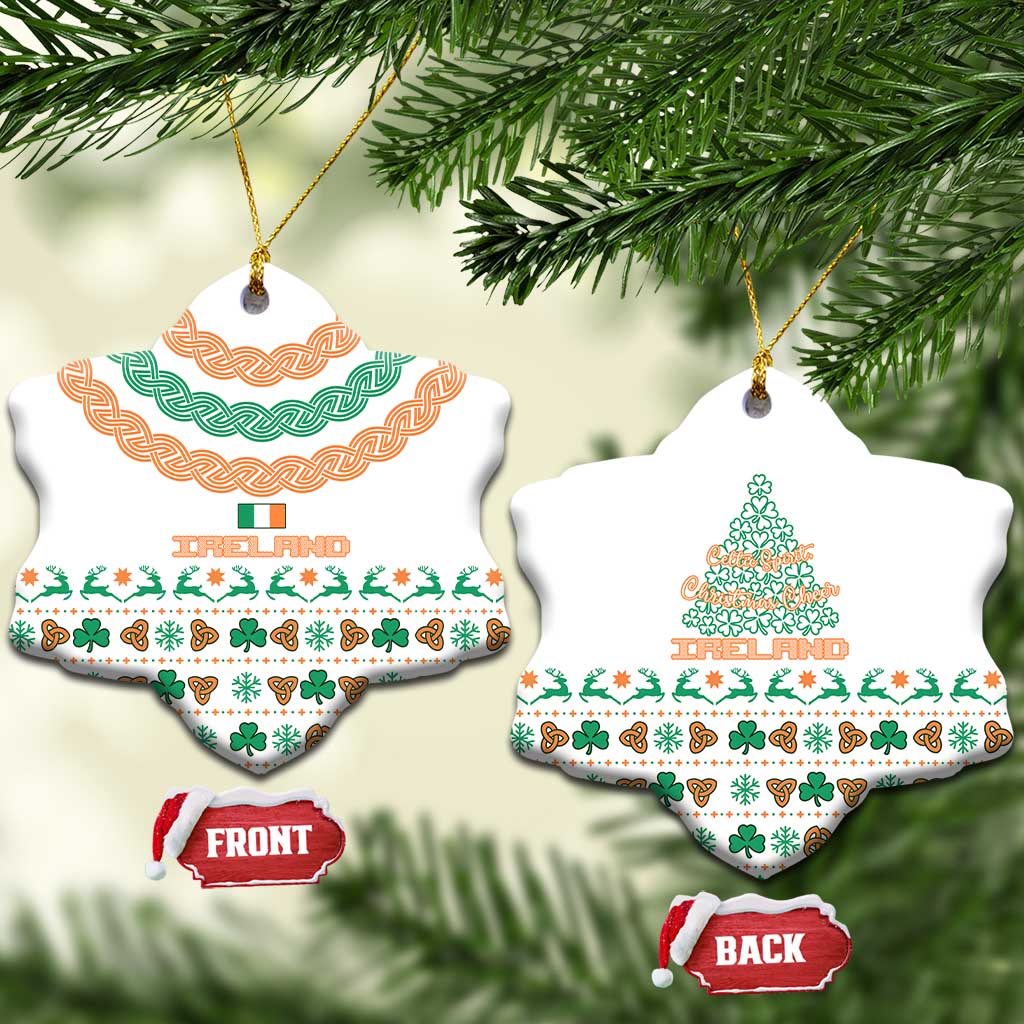 Ireland Christmas Ceramic Ornament with Celtic Knot Shamrock and Tricolor Holiday Pattern - Wonder Print Shop