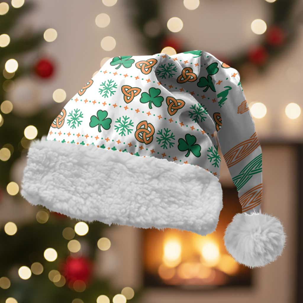 Ireland Christmas Santa Hat with Celtic Knot Shamrock and Tricolor Holiday Pattern - Wonder Print Shop