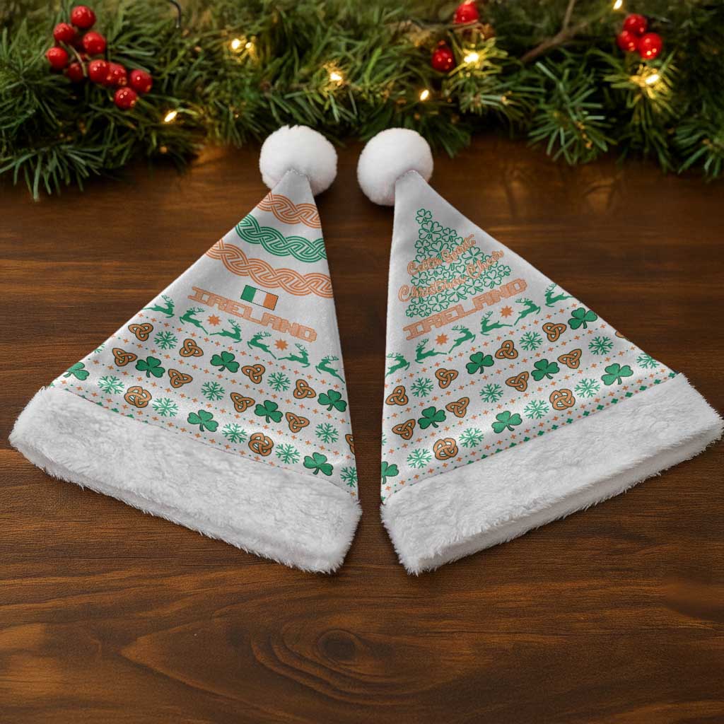 Ireland Christmas Santa Hat with Celtic Knot Shamrock and Tricolor Holiday Pattern - Wonder Print Shop