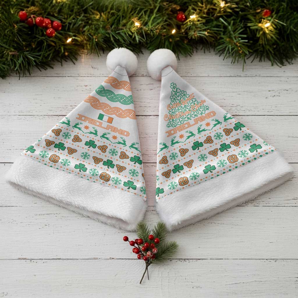 Ireland Christmas Santa Hat with Celtic Knot Shamrock and Tricolor Holiday Pattern - Wonder Print Shop