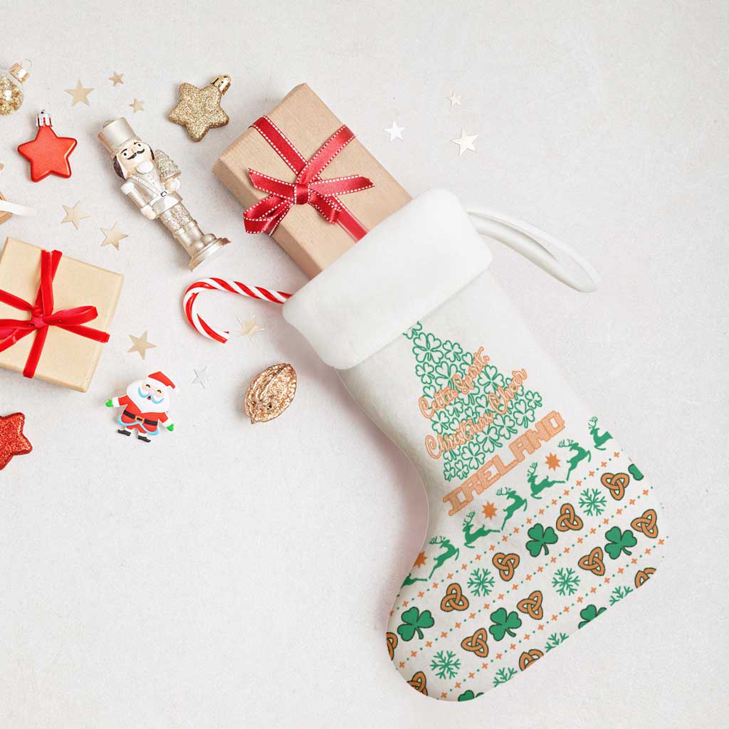 Ireland Christmas Stocking with Celtic Knot Shamrock and Tricolor Holiday Pattern - Wonder Print Shop