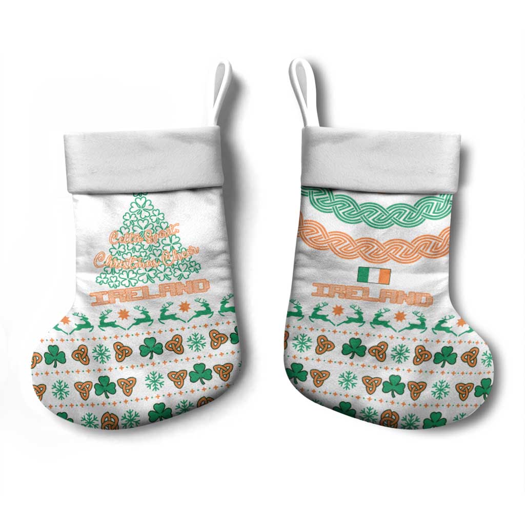 Ireland Christmas Stocking with Celtic Knot Shamrock and Tricolor Holiday Pattern - Wonder Print Shop