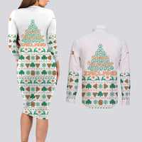 Ireland Christmas Couples Matching Long Sleeve Bodycon Dress and Long Sleeve Button Shirt with Celtic Knot Shamrock and Tricolor Holiday Pattern - Wonder Print Shop