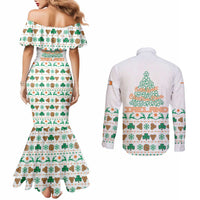 Ireland Christmas Couples Matching Mermaid Dress and Long Sleeve Button Shirt with Celtic Knot Shamrock and Tricolor Holiday Pattern - Wonder Print Shop