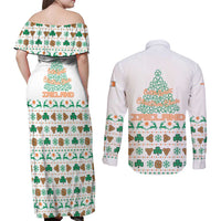 Ireland Christmas Couples Matching Off Shoulder Maxi Dress and Long Sleeve Button Shirt with Celtic Knot Shamrock and Tricolor Holiday Pattern - Wonder Print Shop