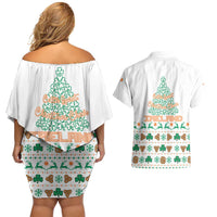 Ireland Christmas Couples Matching Off Shoulder Short Dress and Hawaiian Shirt with Celtic Knot Shamrock and Tricolor Holiday Pattern - Wonder Print Shop