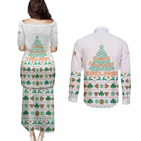 Ireland Christmas Couples Matching Puletasi and Long Sleeve Button Shirt with Celtic Knot Shamrock and Tricolor Holiday Pattern - Wonder Print Shop