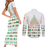 Ireland Christmas Couples Matching Short Sleeve Bodycon Dress and Long Sleeve Button Shirt with Celtic Knot Shamrock and Tricolor Holiday Pattern - Wonder Print Shop