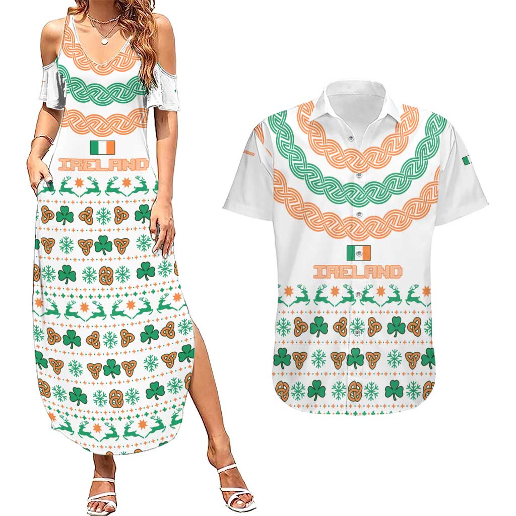 Ireland Christmas Couples Matching Summer Maxi Dress and Hawaiian Shirt with Celtic Knot Shamrock and Tricolor Holiday Pattern - Wonder Print Shop