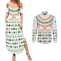Ireland Christmas Couples Matching Summer Maxi Dress and Long Sleeve Button Shirt with Celtic Knot Shamrock and Tricolor Holiday Pattern - Wonder Print Shop