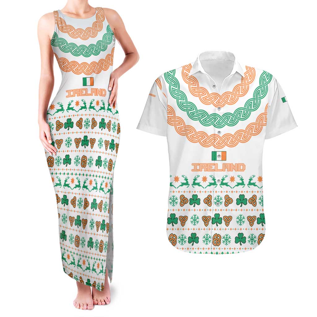 Ireland Christmas Couples Matching Tank Maxi Dress and Hawaiian Shirt with Celtic Knot Shamrock and Tricolor Holiday Pattern - Wonder Print Shop