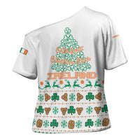 Ireland Christmas Cross Shoulder Shirt with Celtic Knot Shamrock and Tricolor Holiday Pattern - Wonder Print Shop