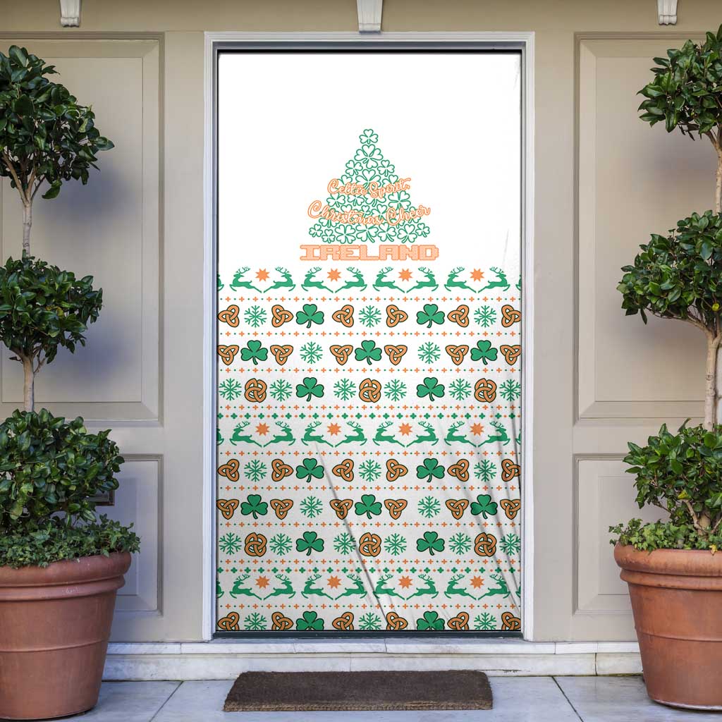 Ireland Christmas Door Cover with Celtic Knot Shamrock and Tricolor Holiday Pattern - Wonder Print Shop
