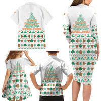 Ireland Christmas Family Matching Long Sleeve Bodycon Dress and Hawaiian Shirt with Celtic Knot Shamrock and Tricolor Holiday Pattern - Wonder Print Shop