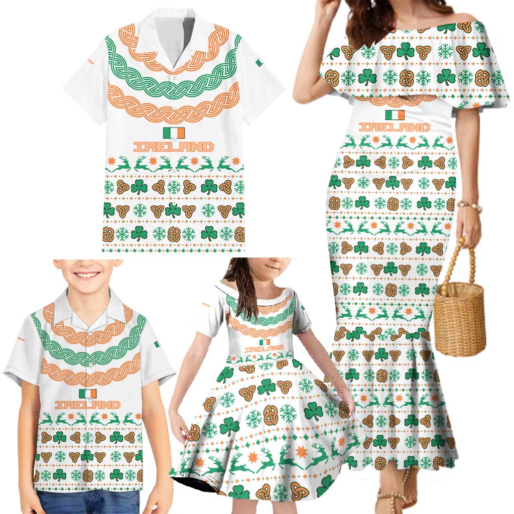 Ireland Christmas Family Matching Mermaid Dress and Hawaiian Shirt with Celtic Knot Shamrock and Tricolor Holiday Pattern - Wonder Print Shop