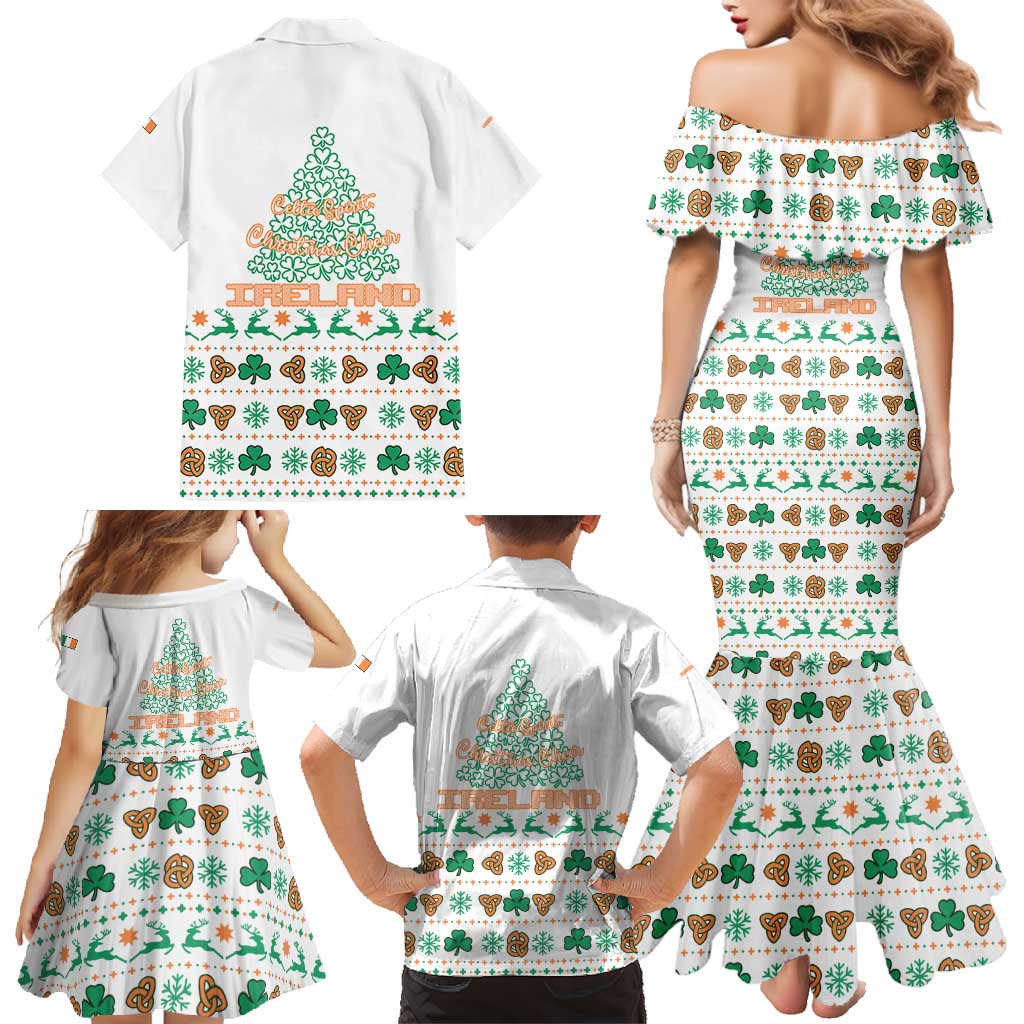 Ireland Christmas Family Matching Mermaid Dress and Hawaiian Shirt with Celtic Knot Shamrock and Tricolor Holiday Pattern - Wonder Print Shop