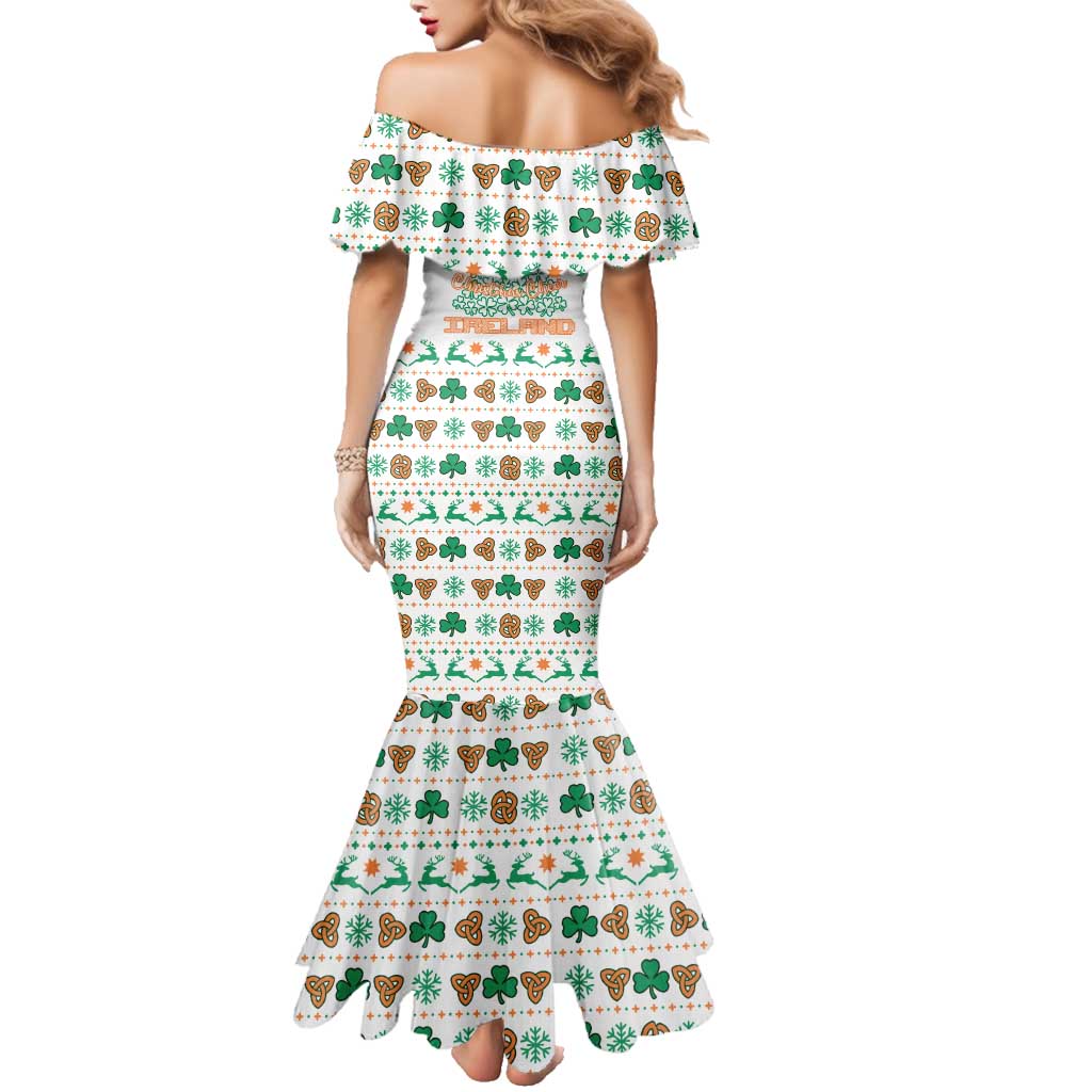 Ireland Christmas Family Matching Mermaid Dress and Hawaiian Shirt with Celtic Knot Shamrock and Tricolor Holiday Pattern - Wonder Print Shop