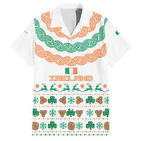 Ireland Christmas Family Matching Off The Shoulder Long Sleeve Dress and Hawaiian Shirt with Celtic Knot Shamrock and Tricolor Holiday Pattern - Wonder Print Shop