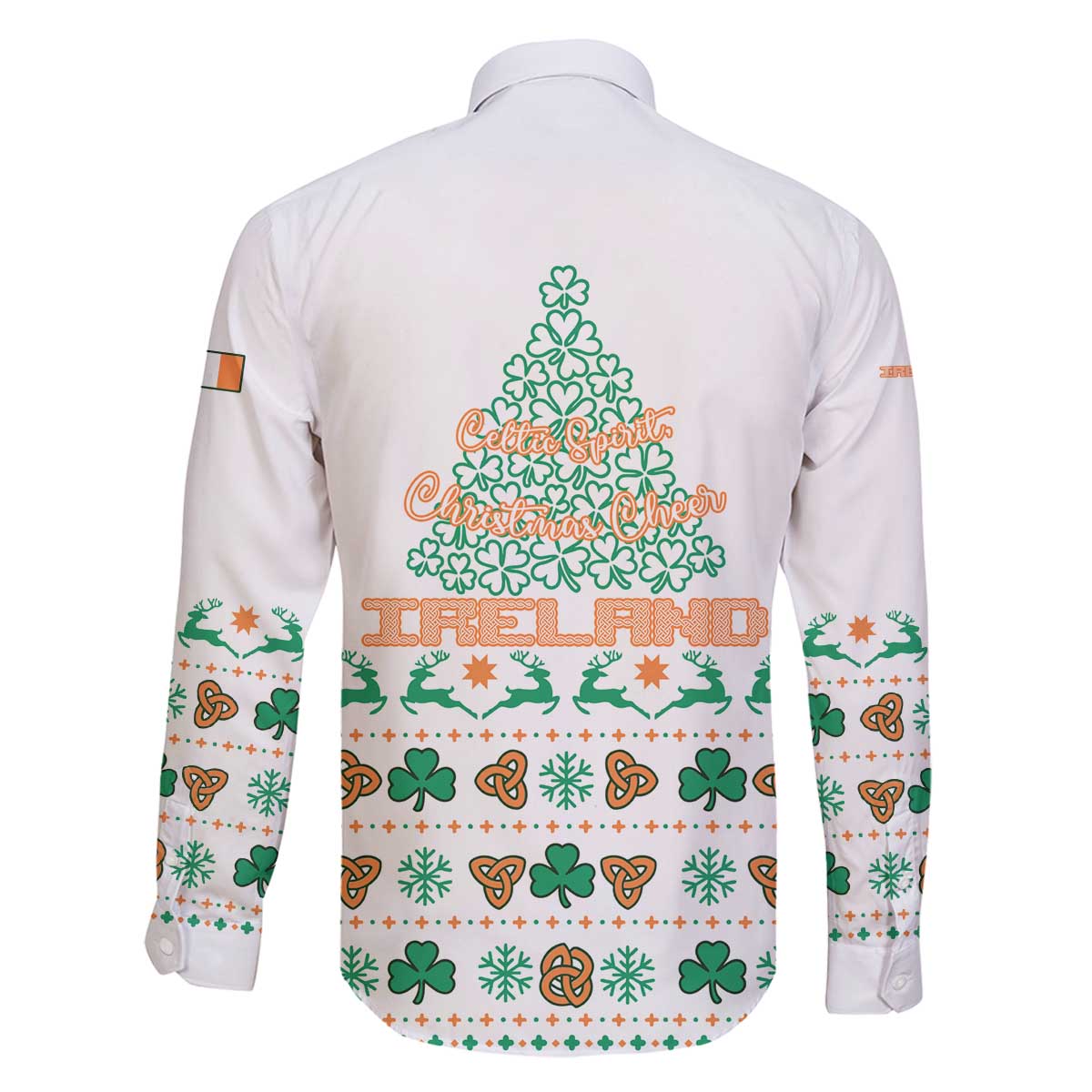 Ireland Christmas Family Matching Off The Shoulder Long Sleeve Dress and Hawaiian Shirt with Celtic Knot Shamrock and Tricolor Holiday Pattern - Wonder Print Shop