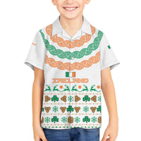 Ireland Christmas Family Matching Off The Shoulder Long Sleeve Dress and Hawaiian Shirt with Celtic Knot Shamrock and Tricolor Holiday Pattern - Wonder Print Shop