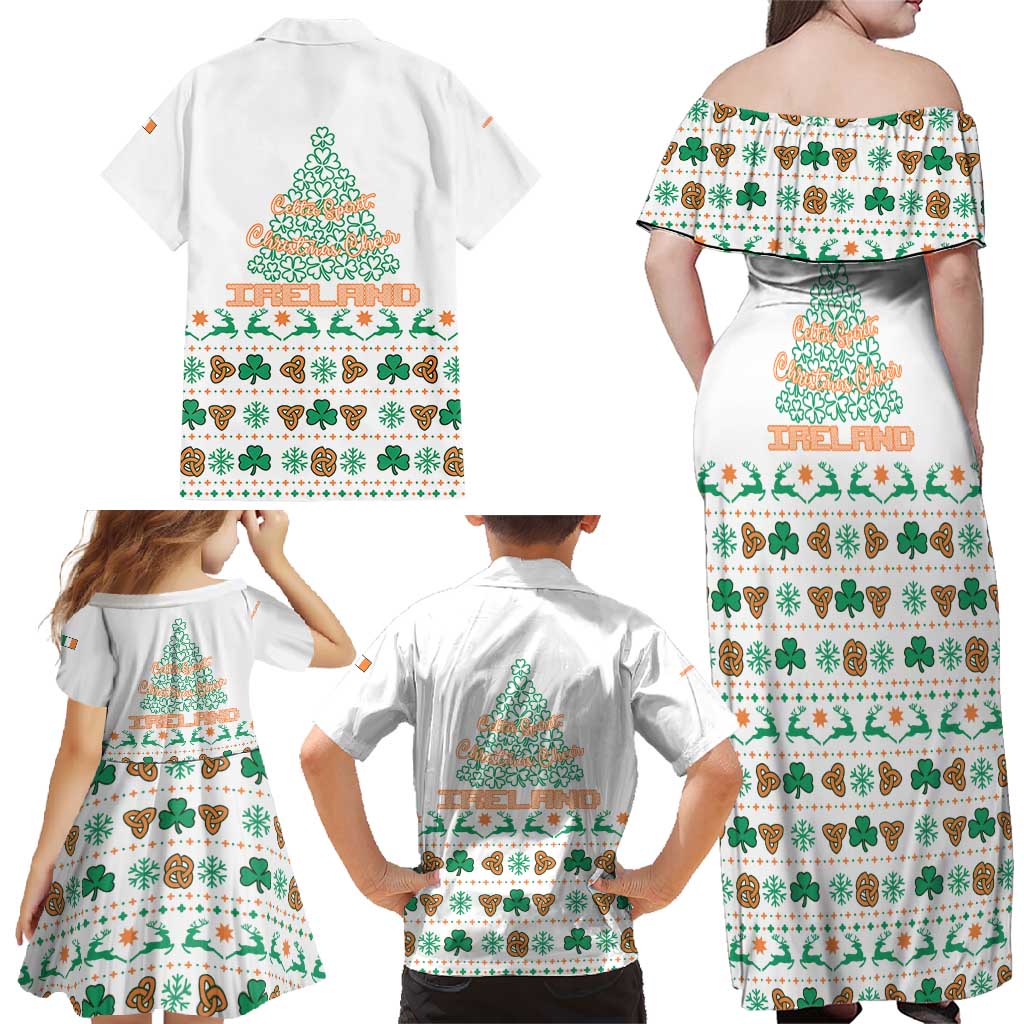 Ireland Christmas Family Matching Off Shoulder Maxi Dress and Hawaiian Shirt with Celtic Knot Shamrock and Tricolor Holiday Pattern - Wonder Print Shop