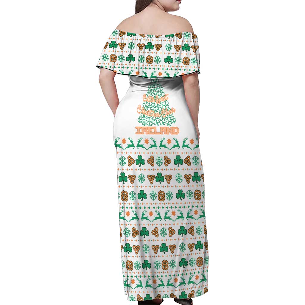 Ireland Christmas Family Matching Off Shoulder Maxi Dress and Hawaiian Shirt with Celtic Knot Shamrock and Tricolor Holiday Pattern - Wonder Print Shop