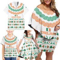 Ireland Christmas Family Matching Off Shoulder Short Dress and Hawaiian Shirt with Celtic Knot Shamrock and Tricolor Holiday Pattern - Wonder Print Shop