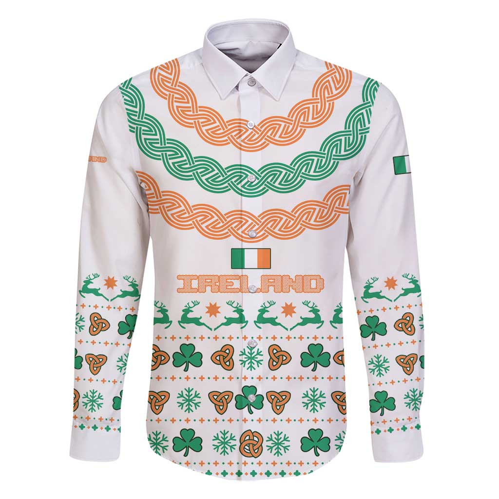 Ireland Christmas Family Matching Off Shoulder Short Dress and Hawaiian Shirt with Celtic Knot Shamrock and Tricolor Holiday Pattern - Wonder Print Shop