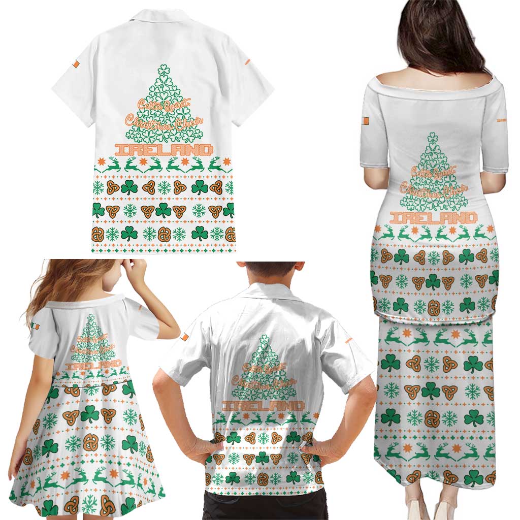 Ireland Christmas Family Matching Puletasi and Hawaiian Shirt with Celtic Knot Shamrock and Tricolor Holiday Pattern - Wonder Print Shop