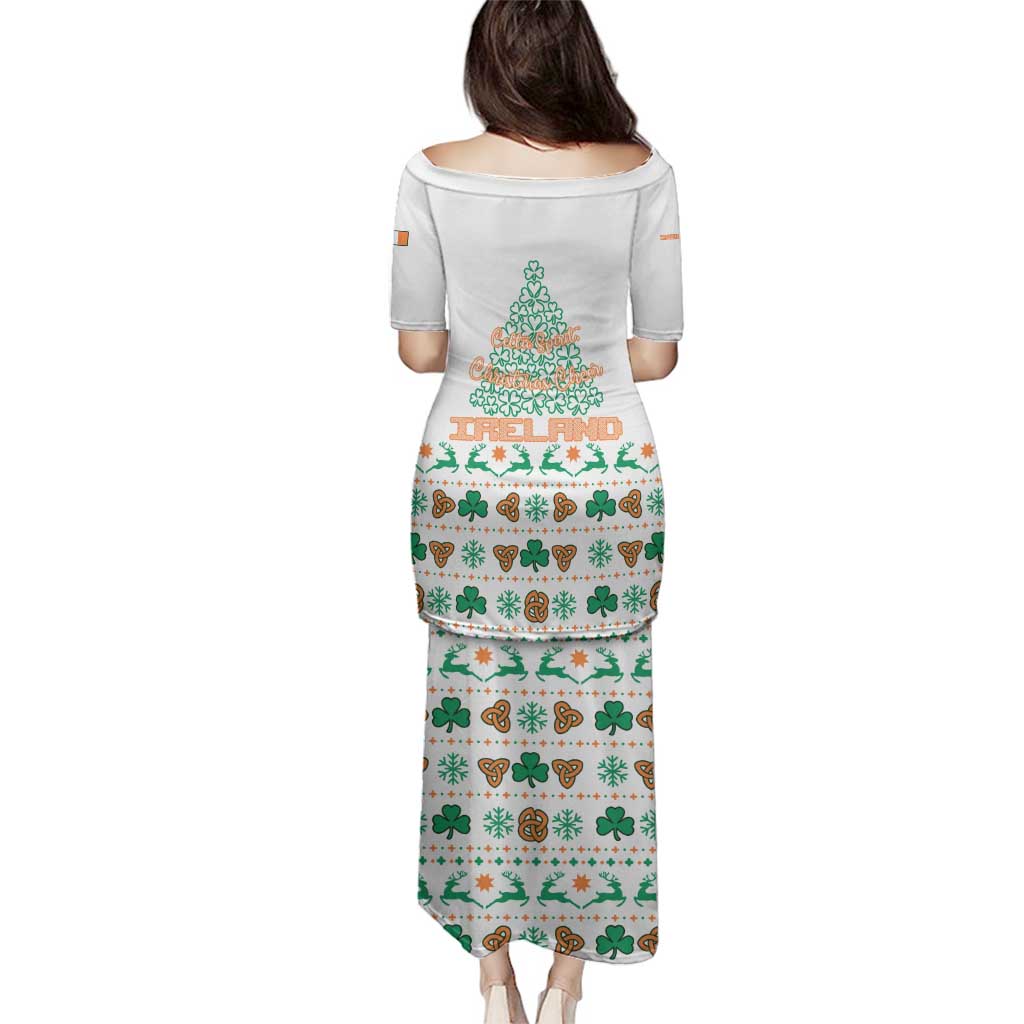 Ireland Christmas Family Matching Puletasi and Hawaiian Shirt with Celtic Knot Shamrock and Tricolor Holiday Pattern - Wonder Print Shop