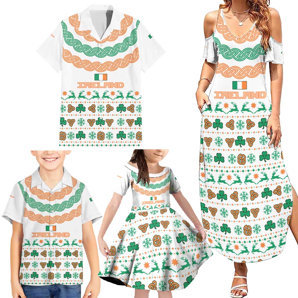 Ireland Christmas Family Matching Summer Maxi Dress and Hawaiian Shirt with Celtic Knot Shamrock and Tricolor Holiday Pattern - Wonder Print Shop