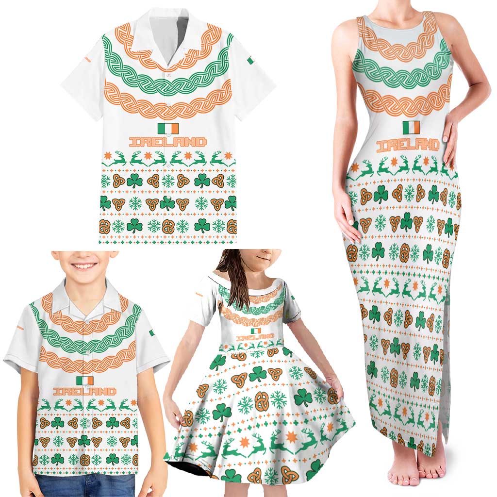 Ireland Christmas Family Matching Tank Maxi Dress and Hawaiian Shirt with Celtic Knot Shamrock and Tricolor Holiday Pattern - Wonder Print Shop