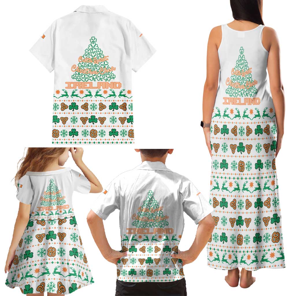 Ireland Christmas Family Matching Tank Maxi Dress and Hawaiian Shirt with Celtic Knot Shamrock and Tricolor Holiday Pattern - Wonder Print Shop