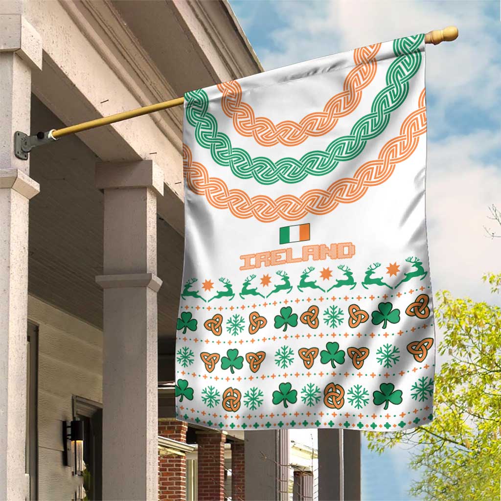 Ireland Christmas Garden Flag with Celtic Knot Shamrock and Tricolor Holiday Pattern - Wonder Print Shop