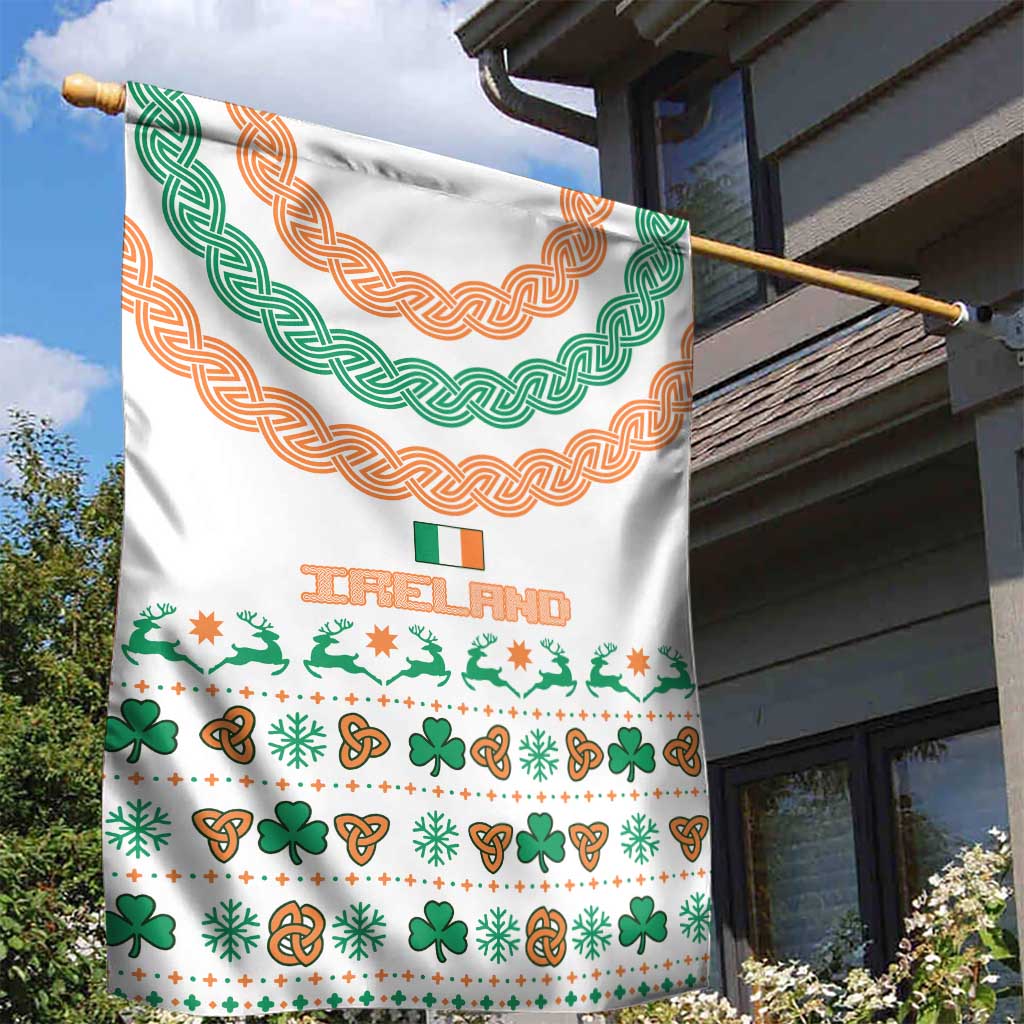Ireland Christmas Garden Flag with Celtic Knot Shamrock and Tricolor Holiday Pattern - Wonder Print Shop