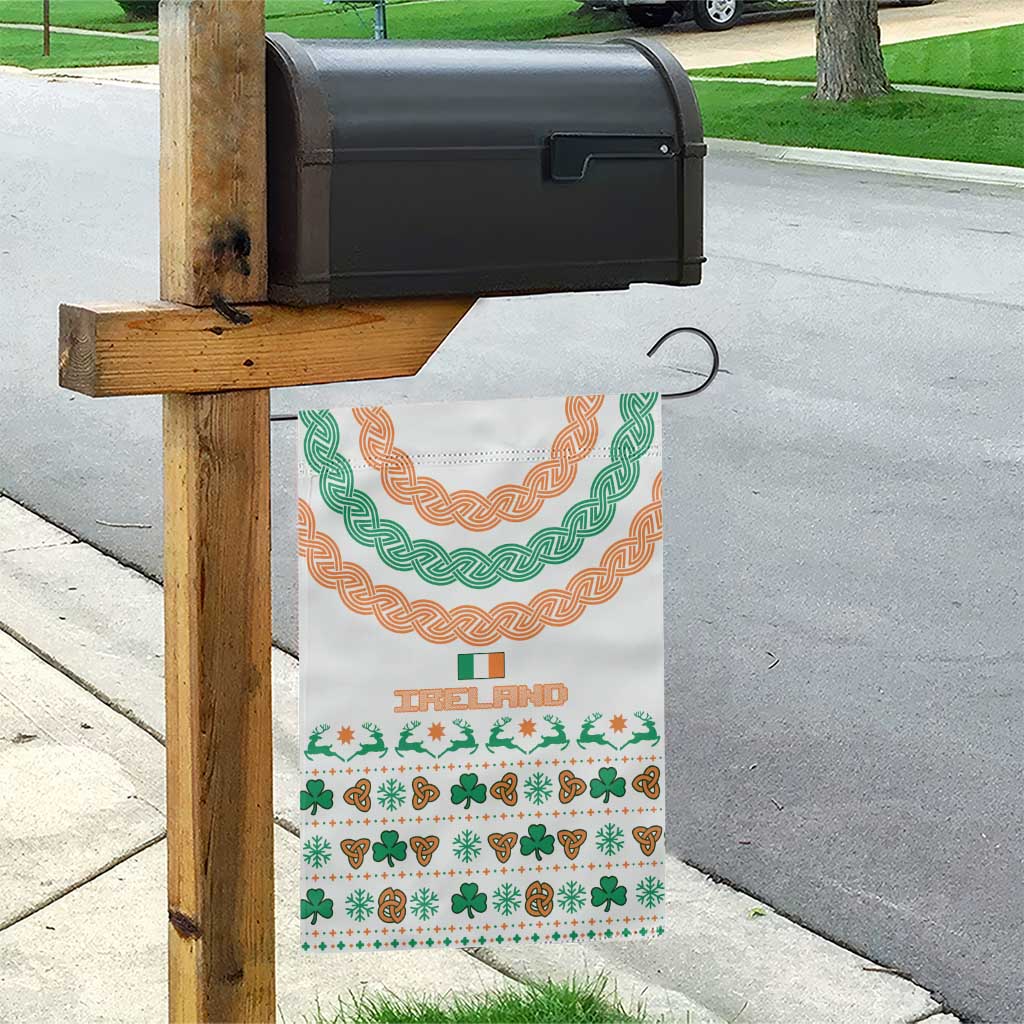 Ireland Christmas Garden Flag with Celtic Knot Shamrock and Tricolor Holiday Pattern - Wonder Print Shop