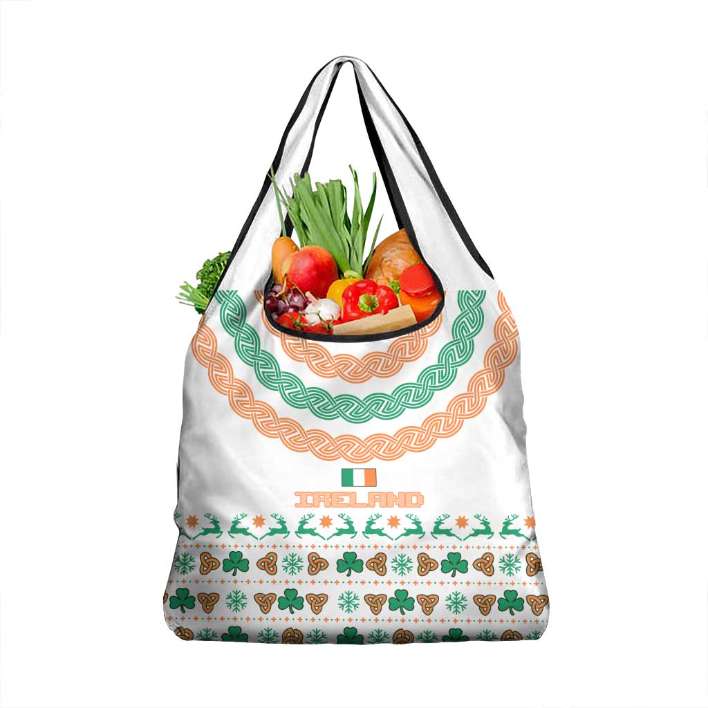 Ireland Christmas Grocery Bag with Celtic Knot Shamrock and Tricolor Holiday Pattern - Wonder Print Shop
