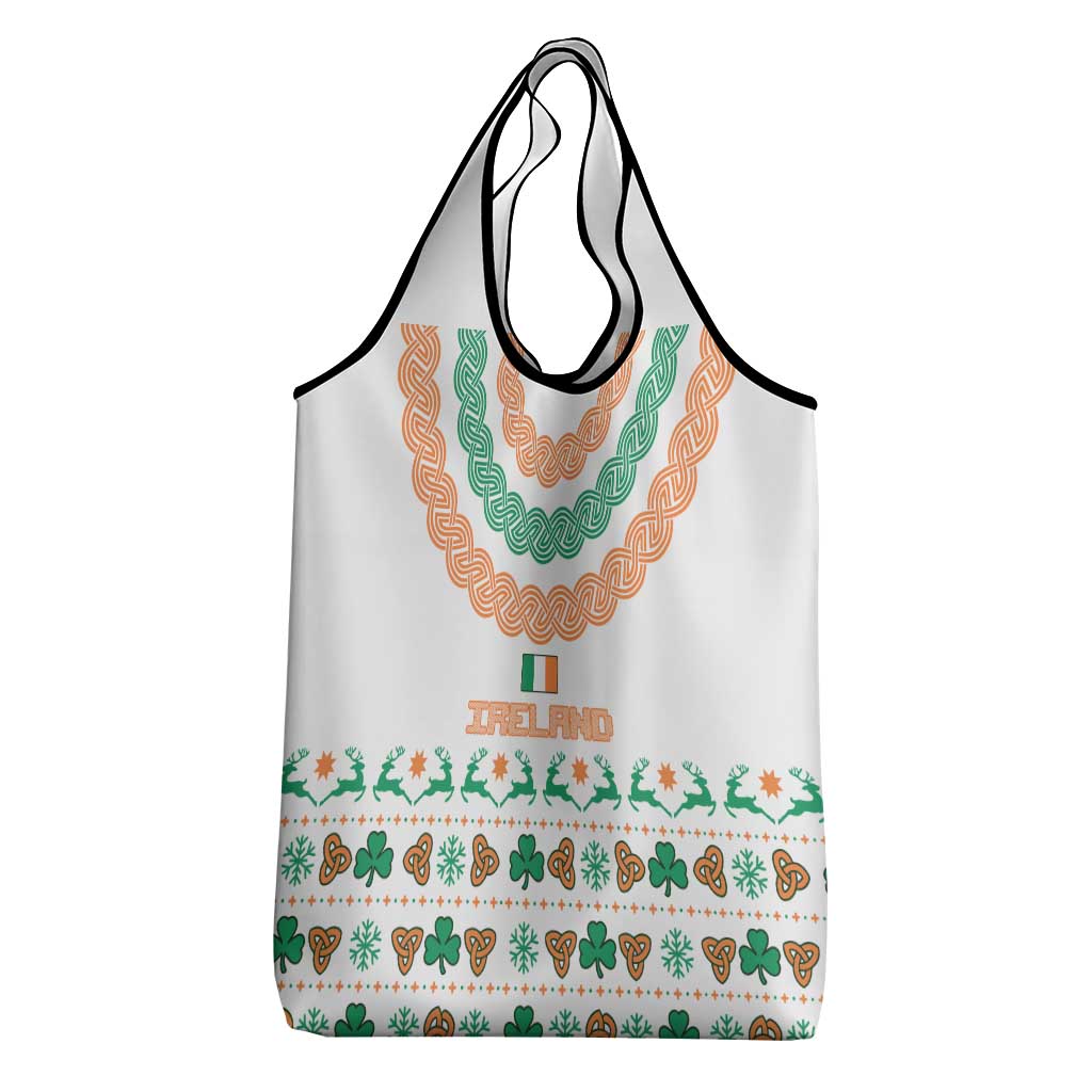 Ireland Christmas Grocery Bag with Celtic Knot Shamrock and Tricolor Holiday Pattern - Wonder Print Shop