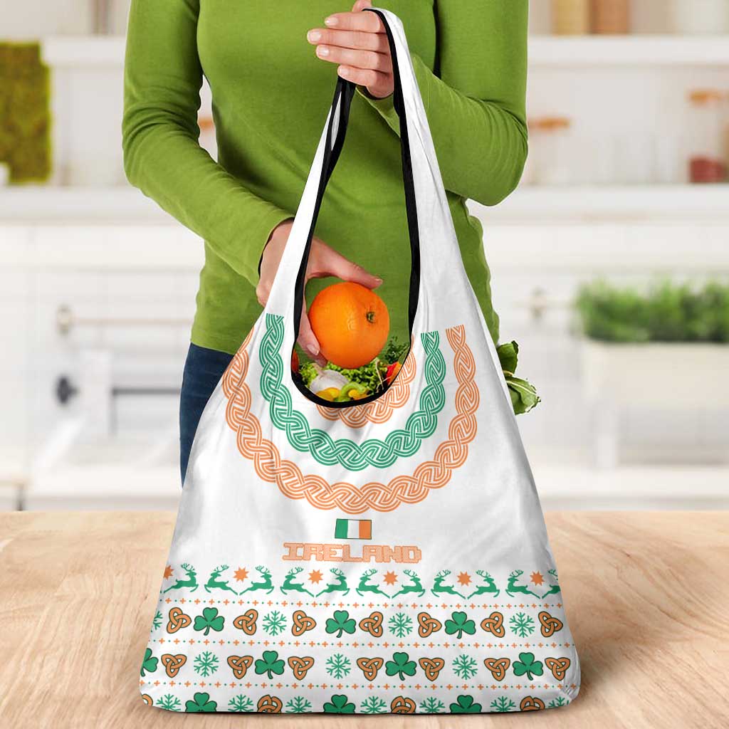 Ireland Christmas Grocery Bag with Celtic Knot Shamrock and Tricolor Holiday Pattern - Wonder Print Shop