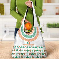 Ireland Christmas Grocery Bag with Celtic Knot Shamrock and Tricolor Holiday Pattern - Wonder Print Shop