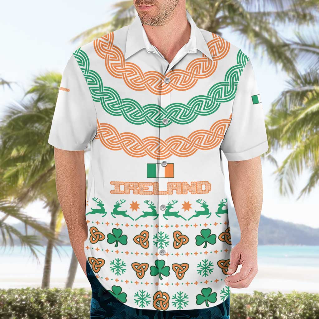 Ireland Christmas Hawaiian Shirt with Celtic Knot Shamrock and Tricolor Holiday Pattern - Wonder Print Shop