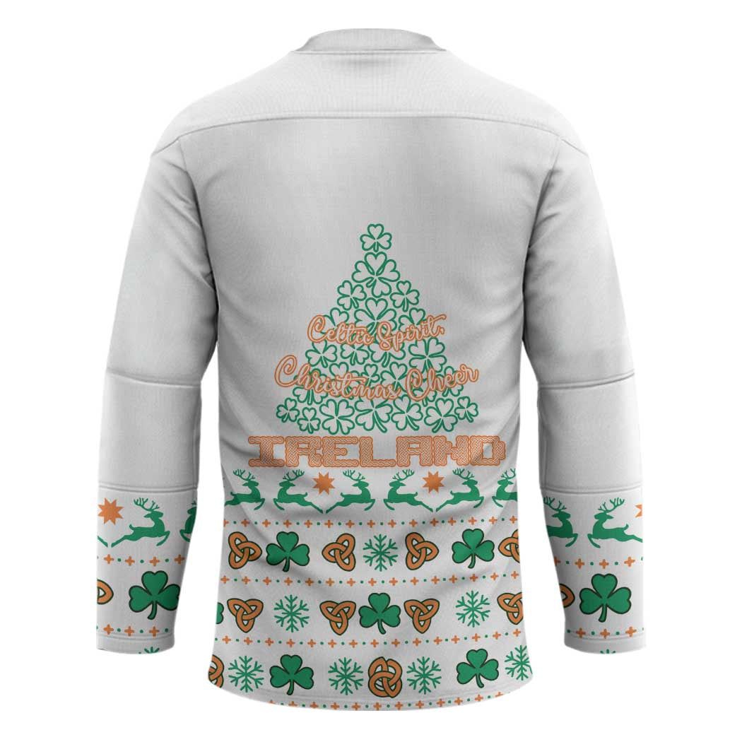 Ireland Christmas Hockey Jersey with Celtic Knot Shamrock and Tricolor Holiday Pattern - Wonder Print Shop