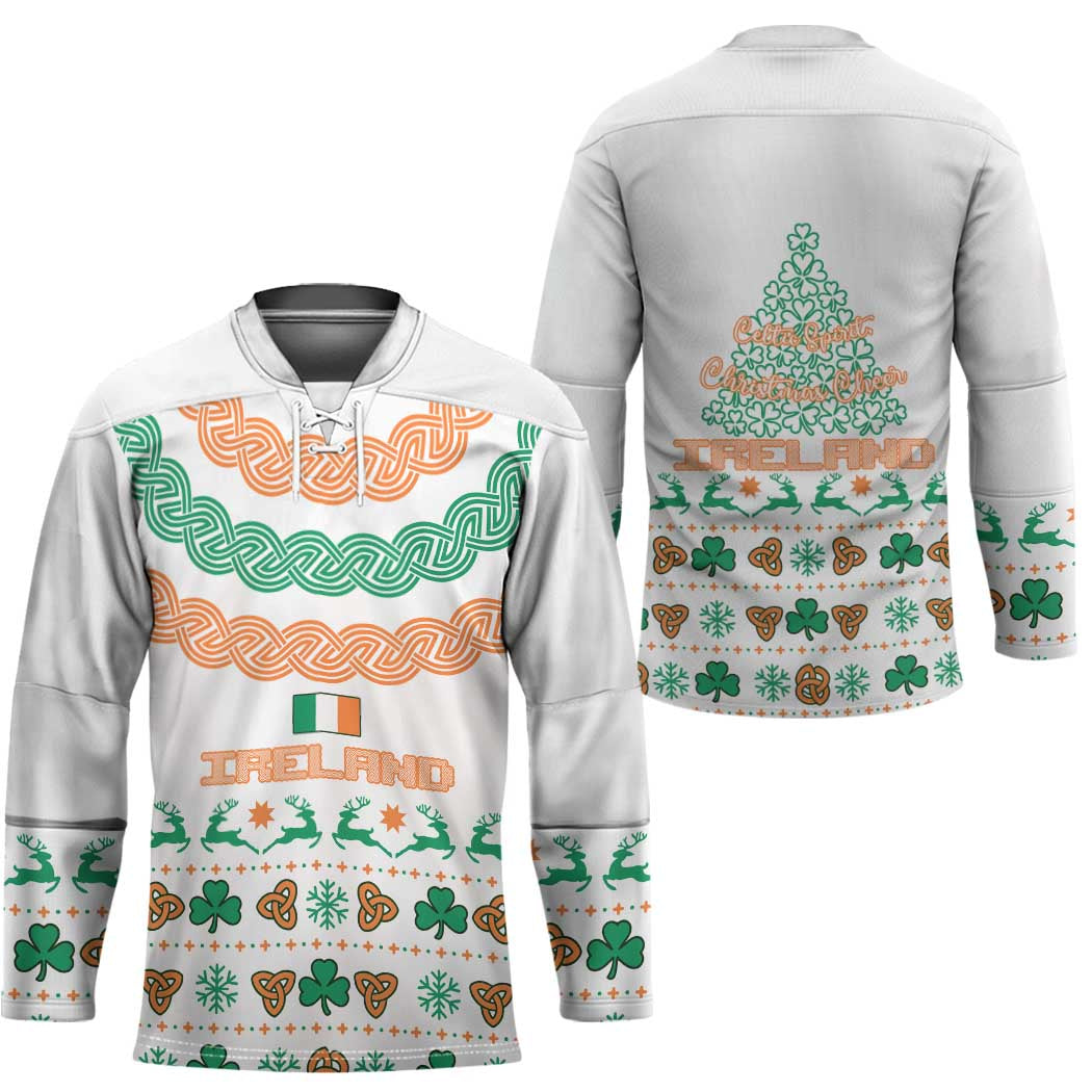Ireland Christmas Hockey Jersey with Celtic Knot Shamrock and Tricolor Holiday Pattern - Wonder Print Shop