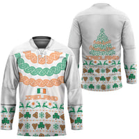 Ireland Christmas Hockey Jersey with Celtic Knot Shamrock and Tricolor Holiday Pattern - Wonder Print Shop