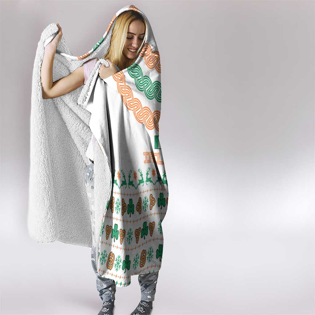Ireland Christmas Hooded Blanket with Celtic Knot Shamrock and Tricolor Holiday Pattern - Wonder Print Shop
